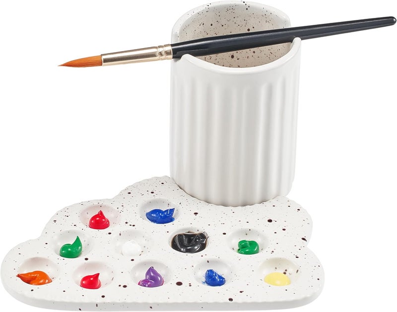 Gute Painter's Cup & Palette Set for Painters & Artists Lovers - Round Cloud Paint Tray, & Palette with Water Cup & Clever Cutout for Brush Painters, Painter Gift for Artists, Student Oil Watercolor Craft - Image 1